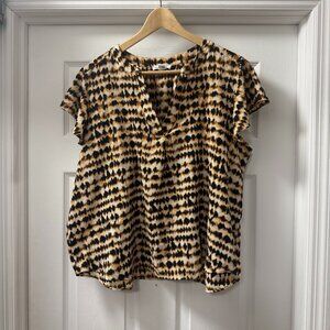 Calvin Klein cap sleeve v-neck black tan animal print shell blouse size 1X